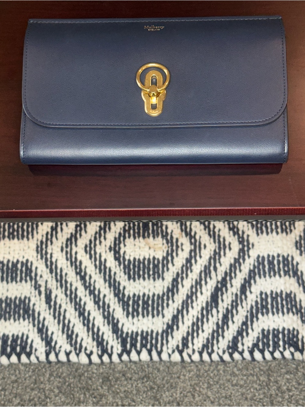 Mulberry Amberley Clutch Chain Shoulder Bag Leather Gold Hardware Navy